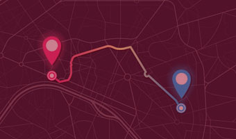 Zwei Geostandpunkte sind auf einer Karte verbunden